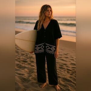 Autumn Cashmere Merino Wool Aztec Pattern Cardigan Poncho Beach Festival OSFM